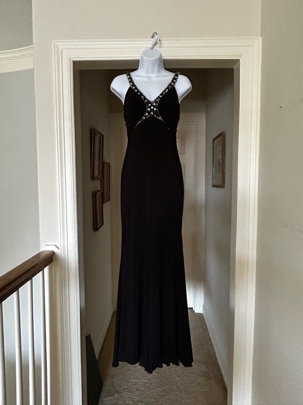 Black Beaded V-Neck Evening Gown Size 2
